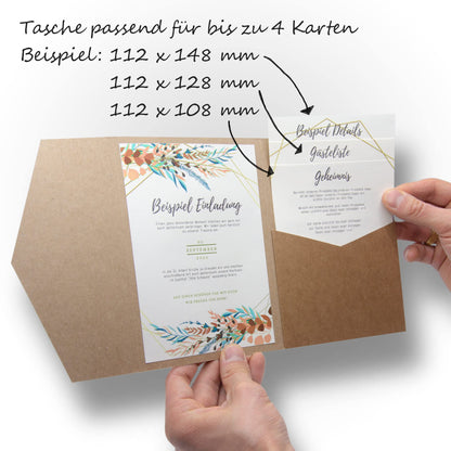 50 pieces of pocketfold kraft paper wedding cards blank I 121 x 158 mm for DIN B6 envelope | 300 gsm | DIY wedding invitations | Pocketfold wedding card | Folded kraft paper card