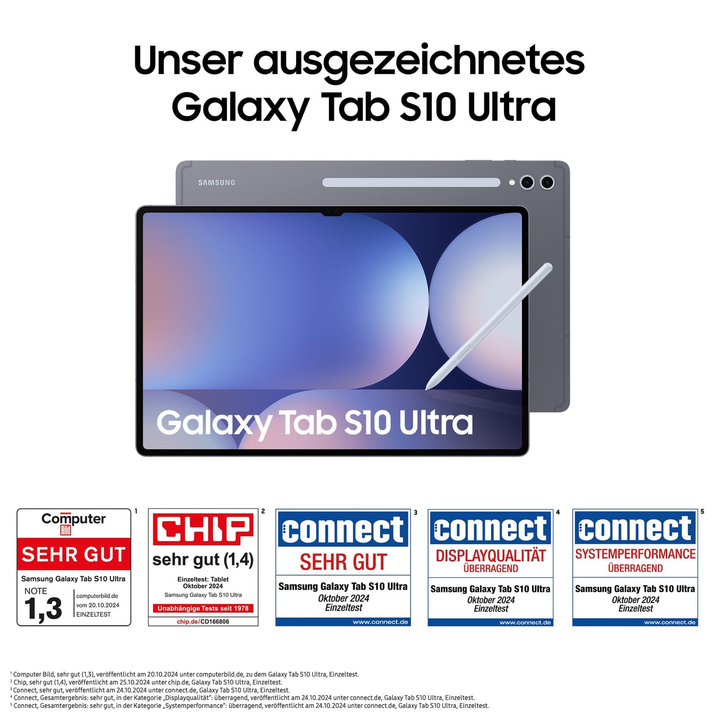 Samsung Galaxy Tab S10 Ultra AI Tablet, Android Tablet, 12GB RAM, 256GB storage, AMOLED display, anti-reflective coating, includes S Pen, WiFi, Moonstone Gray, 36-month manufacturer warranty.