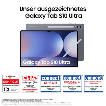 Samsung Galaxy Tab S10 Ultra AI Tablet, Android Tablet, 12GB RAM, 256GB storage, AMOLED display, anti-reflective coating, includes S Pen, WiFi, Moonstone Gray, 36-month manufacturer warranty.