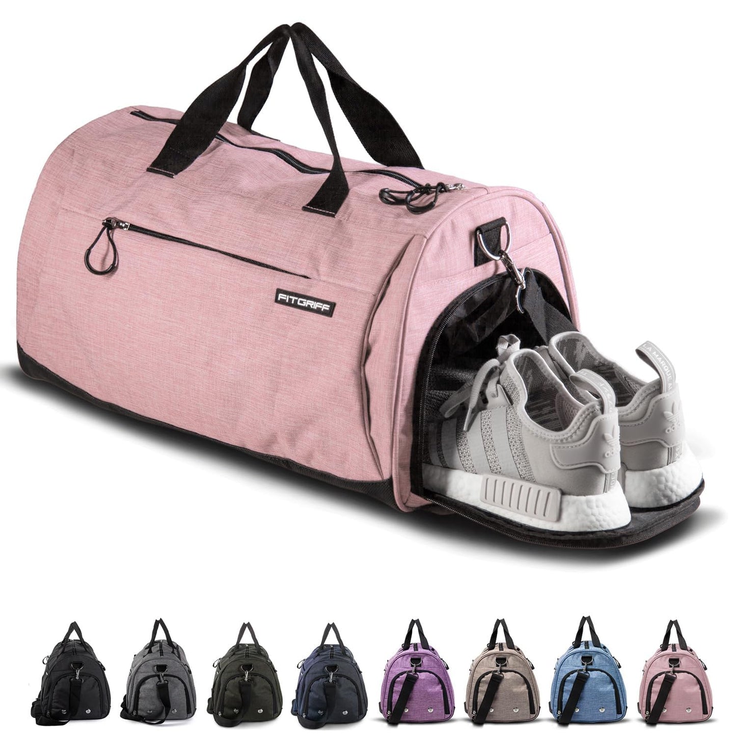 Fitgriff® sports bag & travel bag for women and men - with shoe compartment & wet compartment - bag for sports, fitness & travel - training bag, gym bag (Pink, 58 x 31 x 31 cm (Medium))