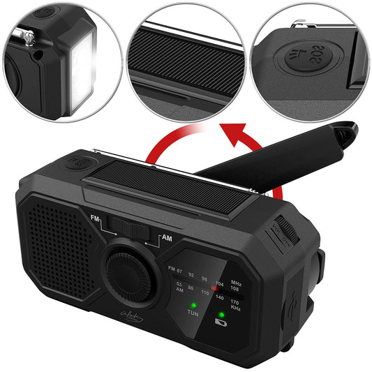 infactory Crank Radios: Solar and Dynamo Crank Radio with LED Light, SOS, Powerbank Function (Radio with Battery, Emergency Radio, Headphone Cable)