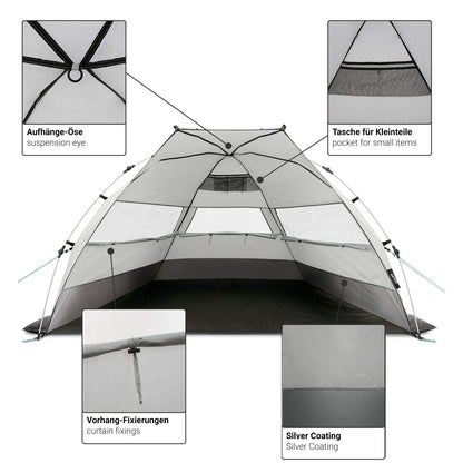 qeedo Quick Bay Pro beach tent with UV protection (UV80) beach shelter, Quick-Up system - Warmgrey