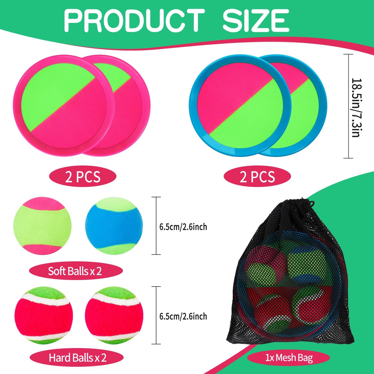 Jovico's Velcro Ball Toss Game, outdoor toy for kids, ages 3 4 5. Summer outdoor game with 4 discs and 4 balls.