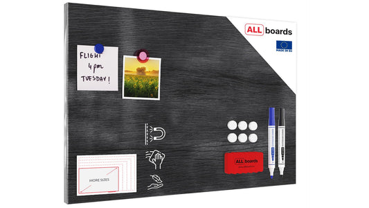 ALLboards Metal Magnetic Board GREY WOOD 60x40cm MetalBoards memo board for any type of magnets magnetic pinboard + marker, 10 magnets and sponge