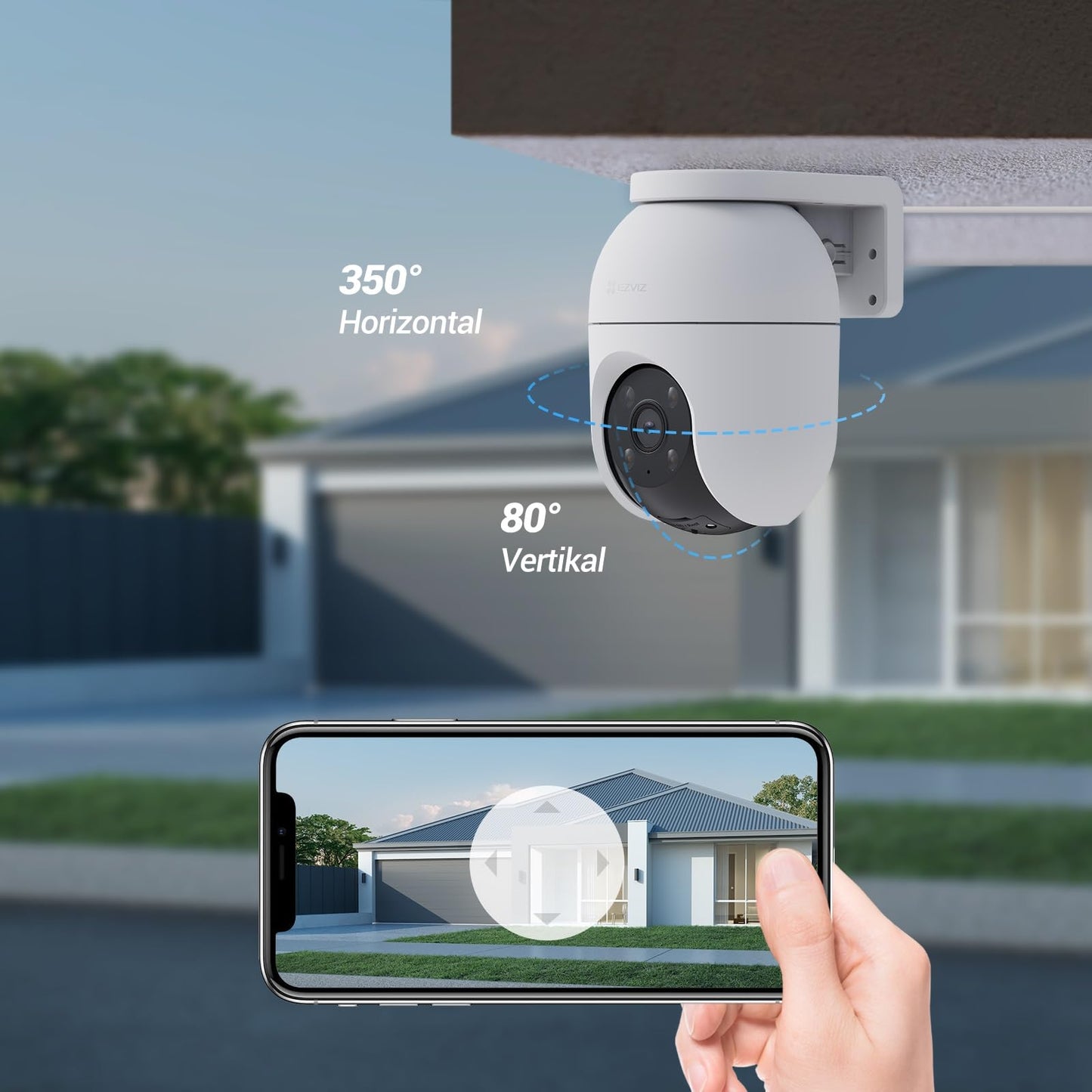 EZVIZ 4MP PTZ Outdoor Surveillance Camera, WiFi IP Camera with Person/Vehicle Detection, Two-Way Audio, Auto Tracking, and Full Color Night Vision, Weatherproof Design, C8C 2K+.