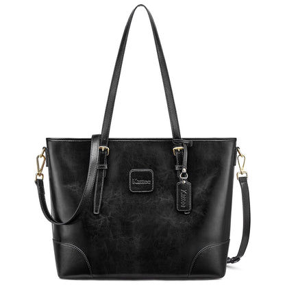 Cattee women's shoulder bag made of genuine leather handbag with 14-inch laptop compartment.
