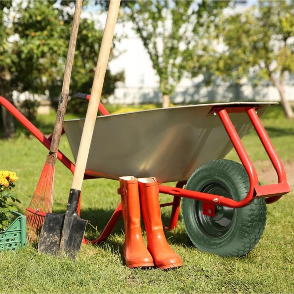 KRUMAD wheelbarrow wheel, puncture-proof, maintenance-free, steel rim, double ball bearings, includes axle, spare wheel for wheelbarrow & transport carts, 4.80/4.00-8, 200 kg load capacity, dark green (PU foam)