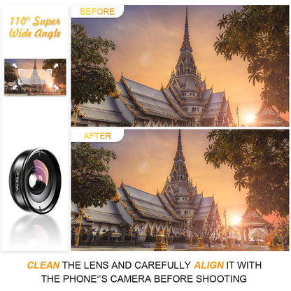 Apexel updated HD Phone Lens Kit-170° super wide angle, 10x macro lens, 2.0X telephoto lens, 110° wide angle, 195° fisheye lens for iPhone, Android, Samsung, and most phones.