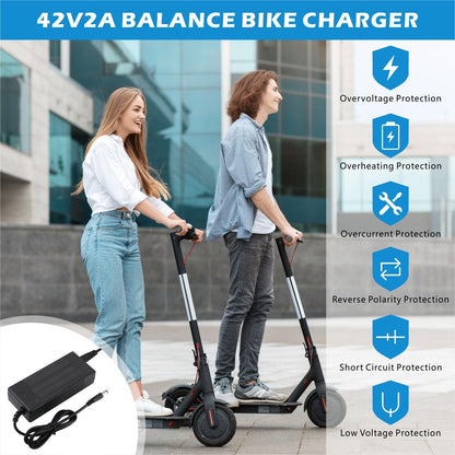 JIZZU Charger for Scooter, E Scooter Charger, 36 Volt 42V 2A AC Power Supply Bike, Hoverboard Charging Cable with 6 Connectors, Hoverboard Battery Electric Scooter Charger for Electric Scooter.