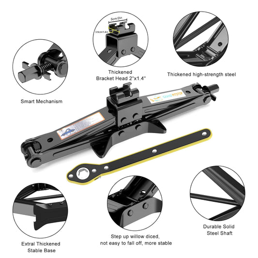 GRAND PITSTOP Car Jack Kit includes a 2 Ton (4409 lbs) Scissor Jack, Lug Wrench, and Tire Changing Kit. Universal Car Emergency Tool Kit for Cars, SUVs, and MPVs.