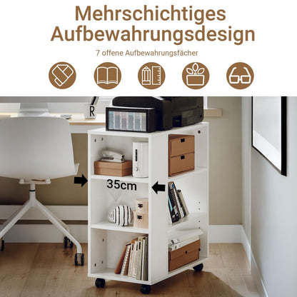 SoBuy Printer Cabinet with Wheels - Stable printer table, roll container, desk base cabinet, printer cabinet, side table with wheels for office & home office White 60x75x35cm FBT68-W