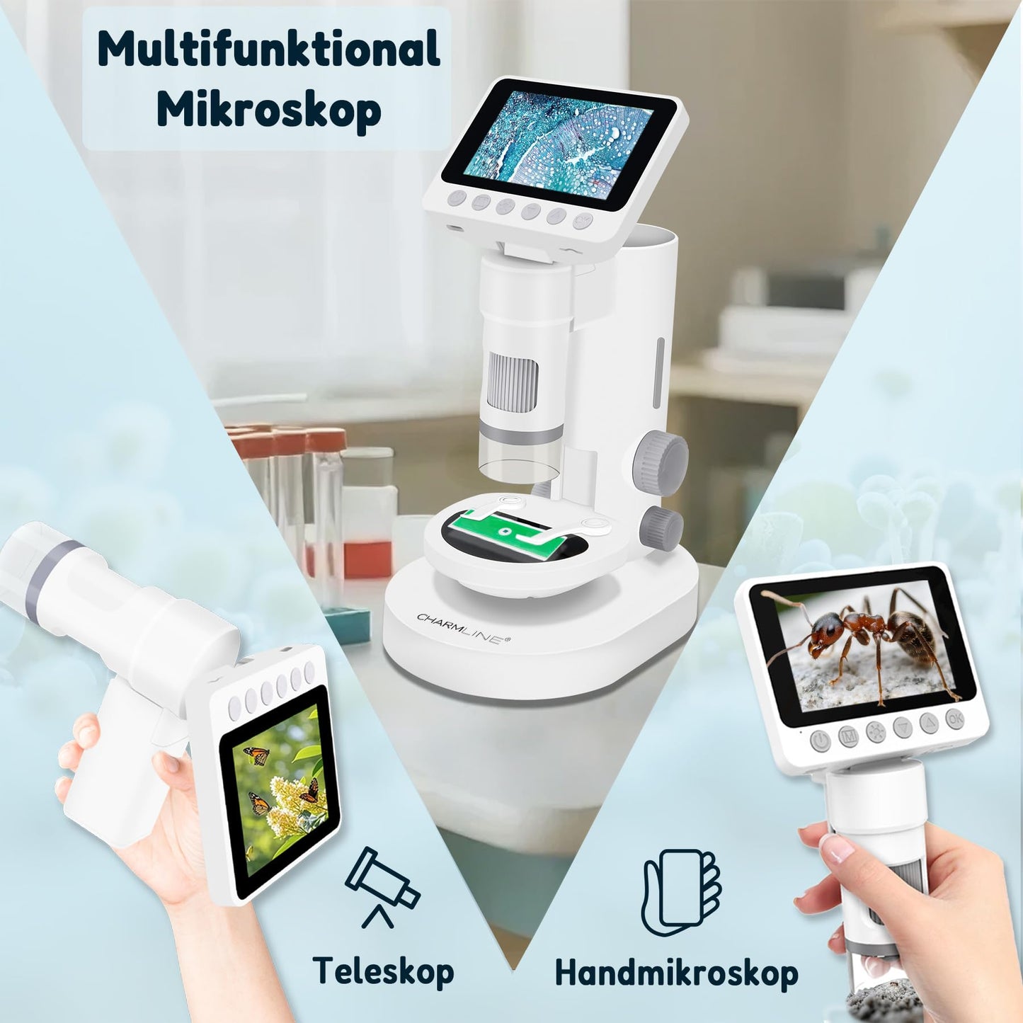 Digital microscope for kids, 100X-1000X magnification, portable microscope for children with photo and video recording, includes 32GB SD card, suitable for kids aged 6 and up.