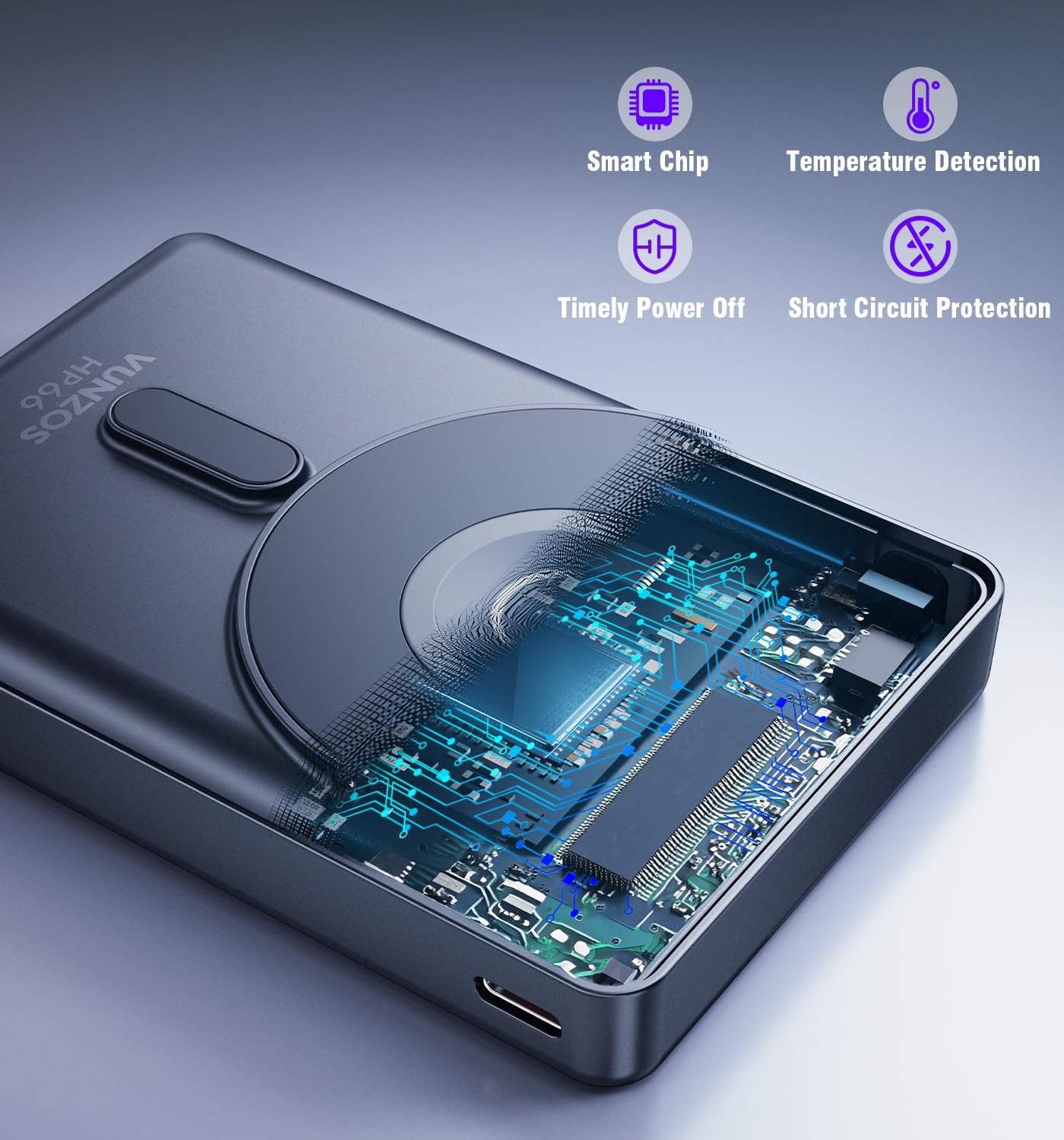 Vunzo Powerbank for iPhone, For Magsafe Mobile Power Bank 12000mAh – PD20W fast charging magnetic power bank with foldable LED display for iPhone 15/14/13/12 Series For Huawei.