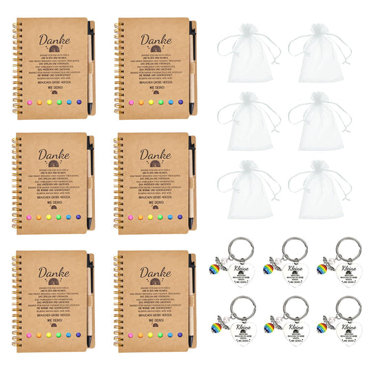 6-pack farewell gift for educators, including notepads, keychains, organza bags. Thank you gift for teachers, goodbye gift for daycare, kindergarten, elementary school.