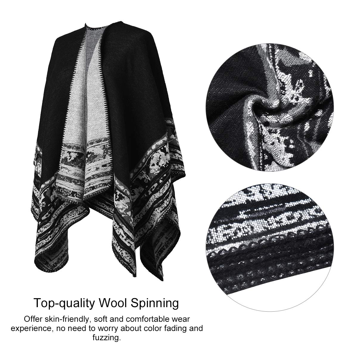 Winter Warm Poncho Scarf Wrap - Autumn Open Front Cape Windproof Knit Wool Coat Blanket Cape Scarf Oversized Winter Blanket Reversible Scarf Thick Cardigan Coat for Women Girls Festive Gifts