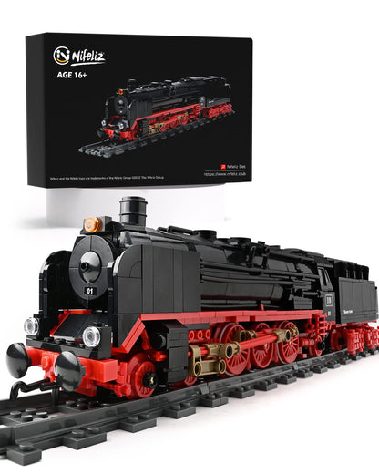 Nifeliz BR01 Retro Steam Locomotive Express Train Model Building Blocks with Tracks, Locomotive Set Train Construction Toy, Gift for Adults and Boys (1173 pieces)