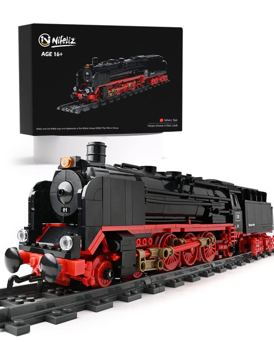 Nifeliz BR01 Retro Steam Locomotive Express Train Model Building Blocks with Tracks, Locomotive Set Train Construction Toy, Gift for Adults and Boys (1173 pieces)