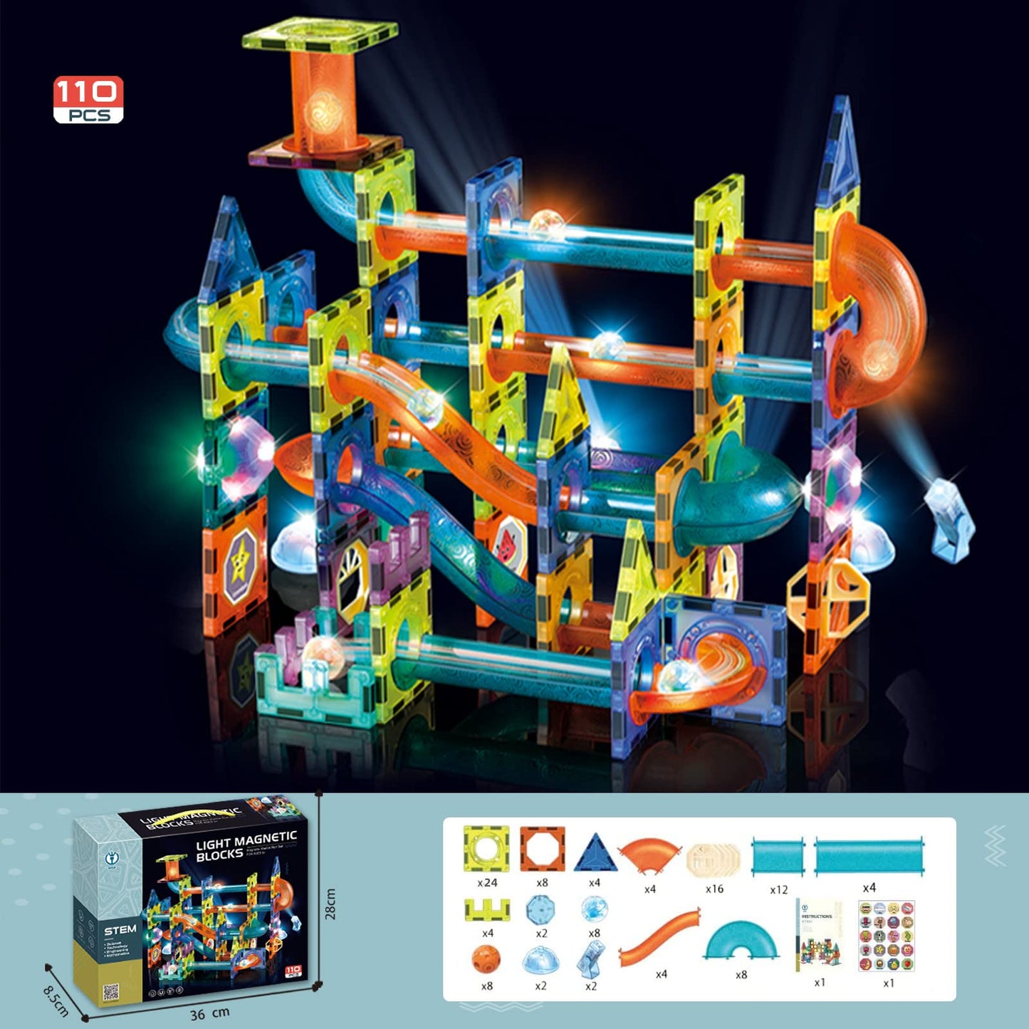 morkka Magnetic Building Blocks, STEM Montessori Toy for Kids 3 4 5 6 7 8 Years 3D Learning Toy Blocks Set Construction Blocks Gift for Boys Girls Orbital Blocks Railway Construction (110PCS)