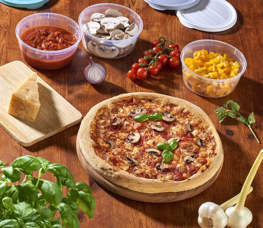 RoyalFay® Pizza Ball Box Piccolo 10-piece set - proofing boxes with lid in rose color - food-safe meal prep box for pizza dough balls & ingredients - stackable, BPA-free & Made in EU.