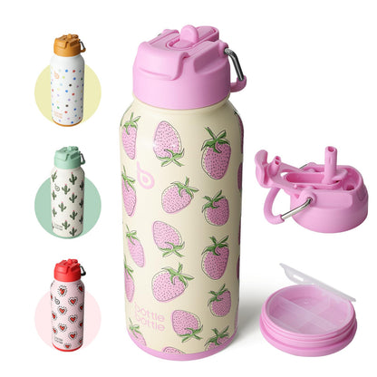 bottlebottle BOTTLE BOTTLE Stainless Steel Water Bottle 1L with Straw - Leakproof Insulated Bottle for Sports & Gym, with Pill Compartment, BPA-free, double-walled (Sweet Berry)