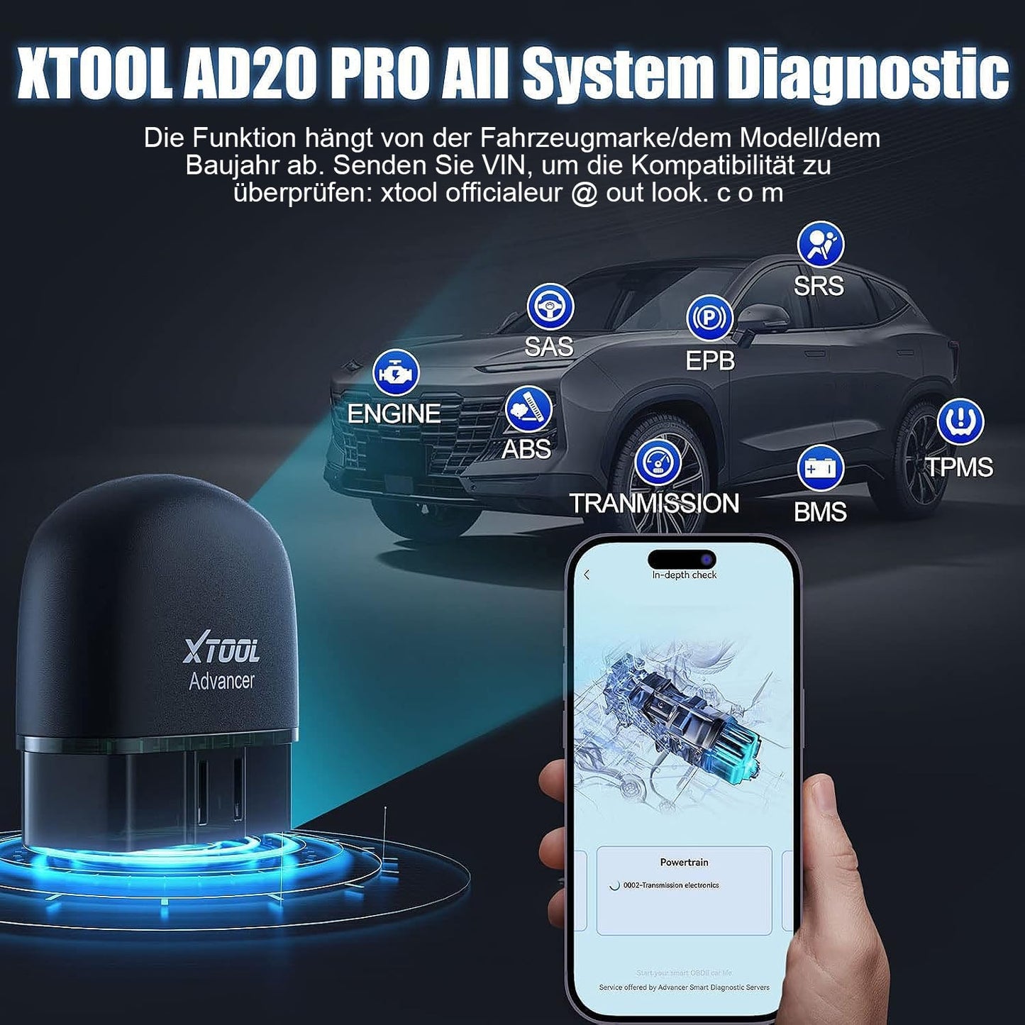 XTOOL AD20 Pro OBD2 diagnostic tool car scanner All System Scan, OBD2 code reader with DTC definition, Oil reset, 13+ languages, voltage detection, lifelong free updates, for iOS and Android.