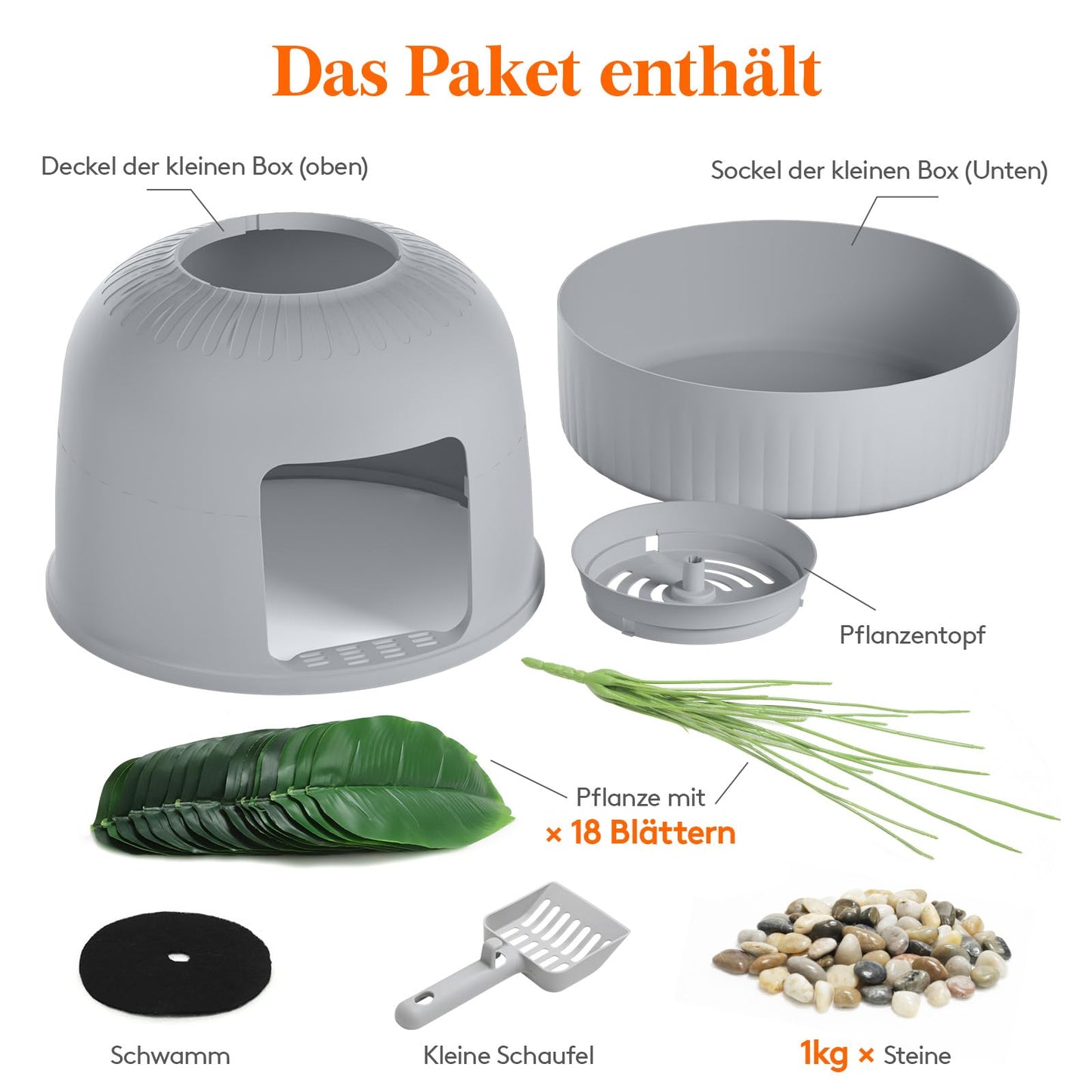 Lifewit Cat litter box with artificial plant and scoop for large cats, hidden cat litter box with odor control & charcoal filter in living room/bedroom/bathroom, Gray