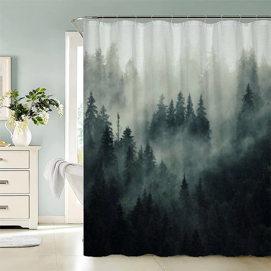 AASIRA shower curtain 240x200 Pine forest Anti-mold Waterproof Extra Long Shower Curtains with 12 Shower Curtain Rings Retro Forest 3D Design Bath Curtain for Bathtub Bathroom