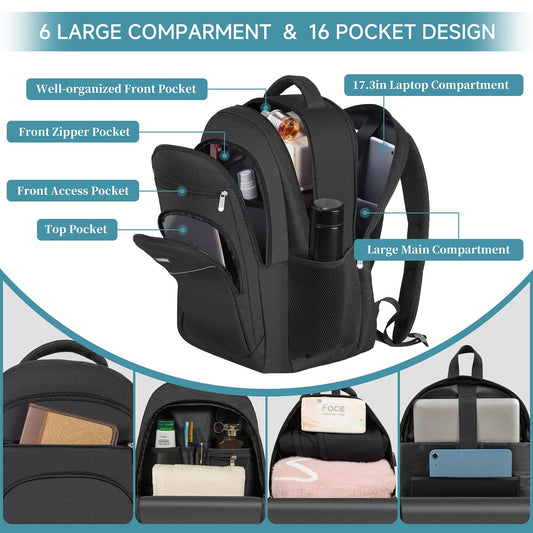 Large Backpack for Men, Waterproof Laptop Backpack 17.3 Inch School Backpack with USB Charging Port Anti Theft Business Work Travel Backpack for Teenage Boys Men (Black)