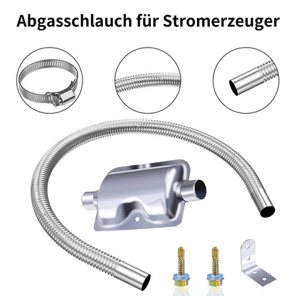 Exhaust pipe for generators, Cakapapo 200CM car stainless steel exhaust pipe and muffler, with two stainless steel clamps for diesel heaters (200CM)