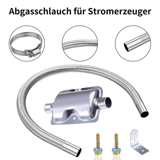 Exhaust pipe for generators, Cakapapo 200CM car stainless steel exhaust pipe and muffler, with two stainless steel clamps for diesel heaters (200CM)
