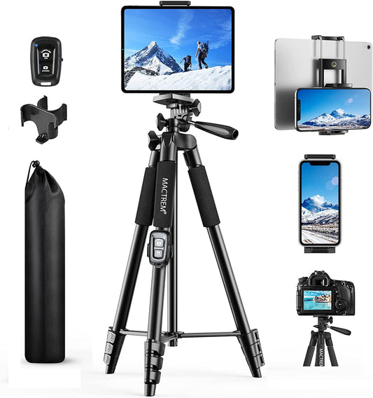 Cellphone tripod, Upgrade 165cm / 65" Camera Tripod for Smartphone iPad, 360° Rotation Portable Tripod with Remote Shutter Compatible for Tablet, All Phones, iPhone, Samsung, Camera, Gopro