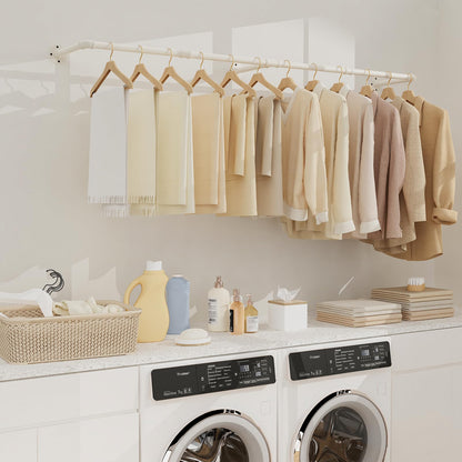 Yawinhe industrial pipe clothing racks, 180cm wall-mounted clothes hangers, space-saving wall shelf kitchen rack with 3 bases, for business, cream color, 2-pack, YMG004W-2.