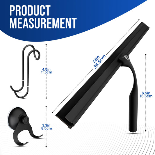 Wunset Superior Shower Squeegee Selection: Featuring stainless steel, silicone, and rubber squeegees, water wipers, bathroom essentials, shower door squeegees (35 cm, Black)
