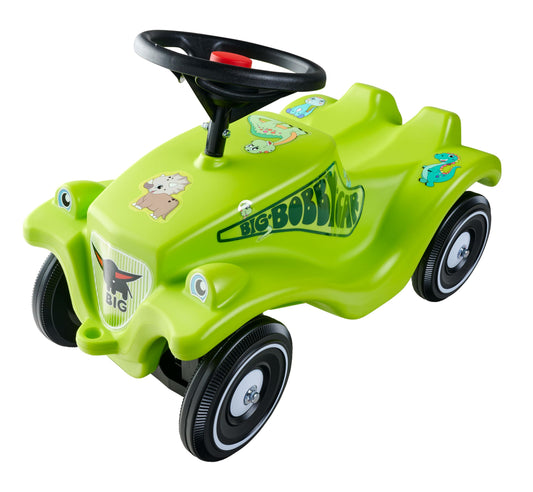 Big Bobby Car Classic Dino - Slide car for ages 1 and up in colorful dino design with black safety steering wheel and horn, for children from 12 months (up to 50 kg), green with stickers