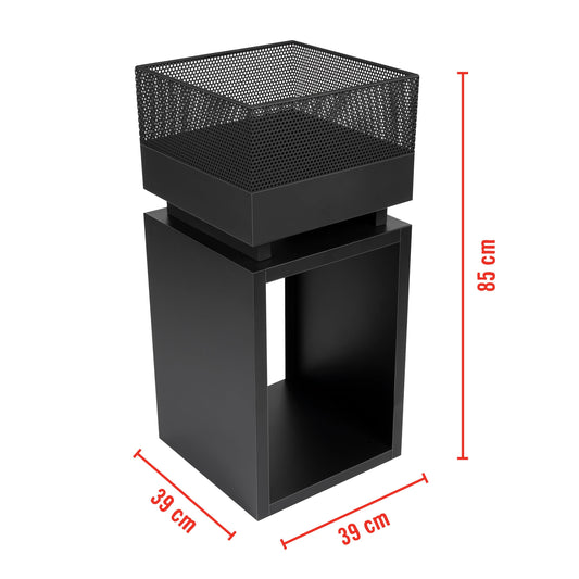 BBQ Collection Fire Pit with Spark Guard - Fire Basket 39 x 39 x 85 cm - Garden Chiminea for Firewood - Patio Heater with Poker and Firewood Storage - Patio Decor - Carbon Steel