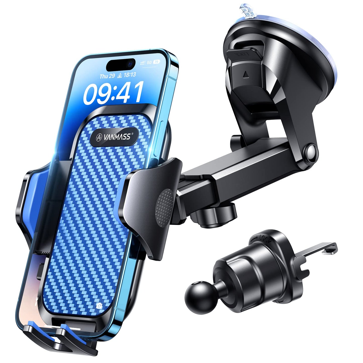 VANMASS Car Phone Mount 2025 Upgrade Suction Cup & Vent Clip 4 in 1 Phone Holder Military-Grade Protection Smartphone Mount on Windshield for iPhone 16 15 14 13 Pro Max Samsung, etc.