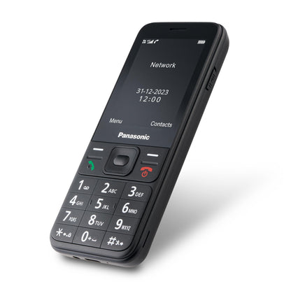 Panasonic KX-TF200 mobile phone, 2.4" TFT color LCD, 0.3MP camera, MP3 player and FM radio, 1000mAh Li-ion battery, GSM 900/1800 MHz, compatible with hearing aids, single SIM card, Black.