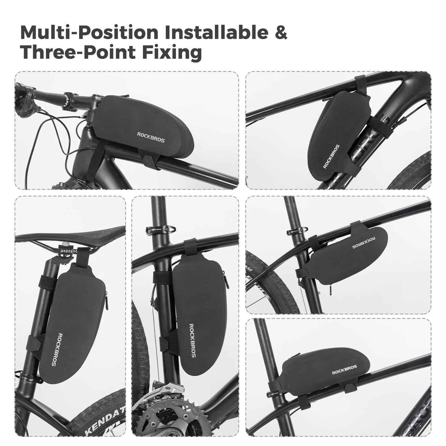 ROCKBROS Bike Frame Bag 100% Waterproof, Durable & Secure Mounting Bicycle Handlebar Bag Top Tube Bag Black 1.6 L for Road Bike MTB
