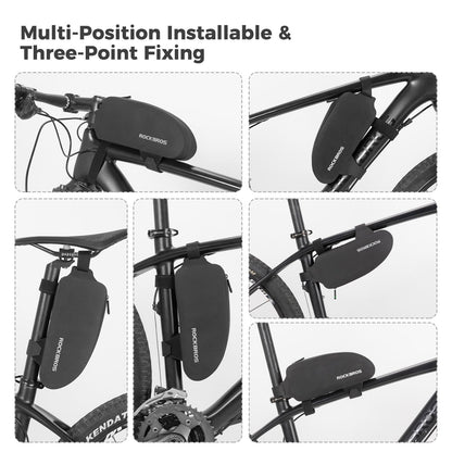 ROCKBROS Bike Frame Bag 100% Waterproof, Durable & Secure Mounting Bicycle Handlebar Bag Top Tube Bag Black 1.6 L for Road Bike MTB