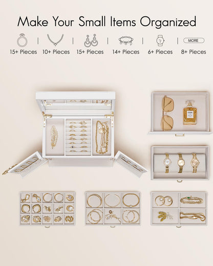 Vlando Jewelry Box Large, French Jewelry Box 6 Layers, Jewelry Organizers Large XXL with Mirror, Drawers, Jewelry Storage for Women, Jewelry Box for Earrings, Necklaces, Watches