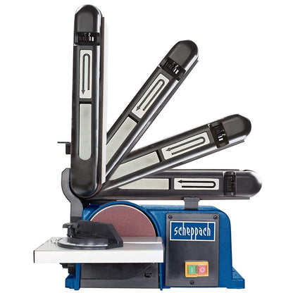 Scheppach Belt Disc Sander BTS900 with accessories | Grinding machine with 370W | 230V | 2850 min-1 | Grinding disc Ø 150mm | incl. 3x sandpaper and 3x sanding belt | Belt sander grinding device