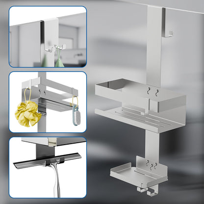 Ulioyer Hanging Shower Caddy with Soap Holder, SUS304 Stainless Steel Shower Shelf No Drilling for Frameless Glass Door, Shampoo Shower Gel Holder for Shower (Style B (Silver))