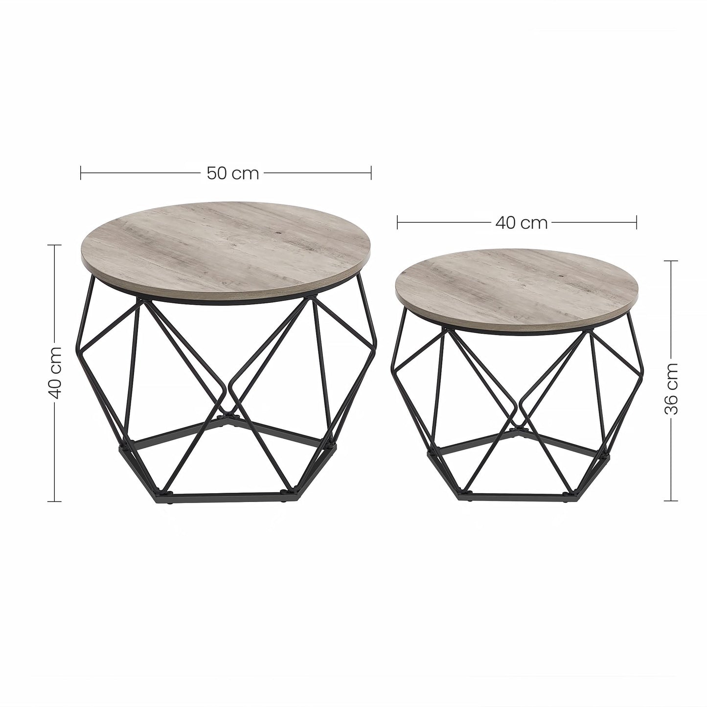 VASAGLE round coffee table, set of 2, living room table, side table, vintage flair, removable tabletop, for living room, greige-ink black LET040B02