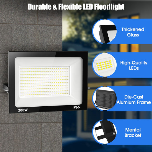 Royana 200W LED Floodlight Outdoor, 20000LM Super Bright LED Floodlight, 3000K Warm White LED Spotlight Outdoor, IP65 Waterproof LED Floodlight for Sports Field, Garage, Garden, Backyard.