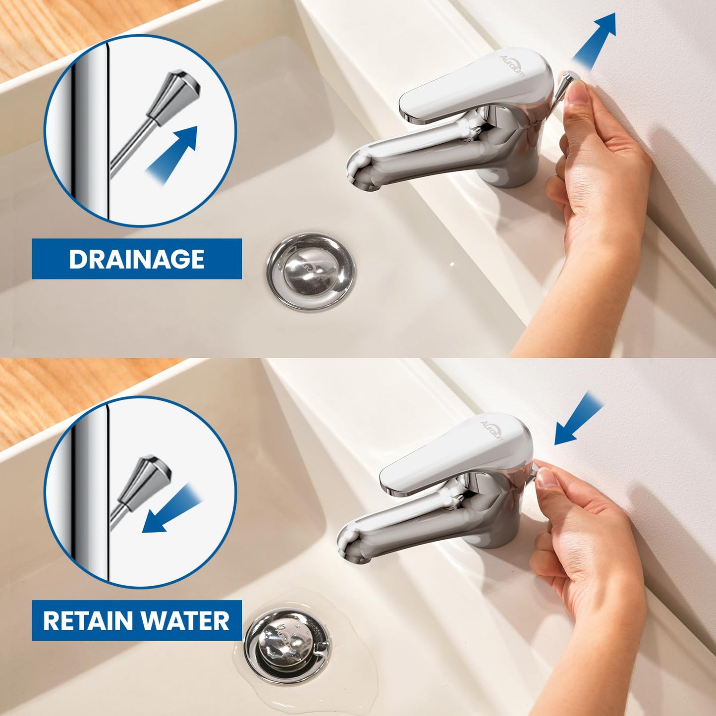Auralum bathroom faucet with pop-up drain, single lever washbasin mixer tap in chrome, one-handle basin faucet for bathroom.