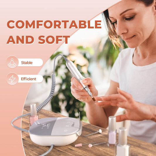 JCMaster TouchPro+ Nail Drill 35000 RPM - German Brand - Gel & Acrylic Nails Professional Set Electric Basic Kit, Includes 4 Bits, Foot Care Device, Artificial Nails, Stepless Regulation Touch Controls