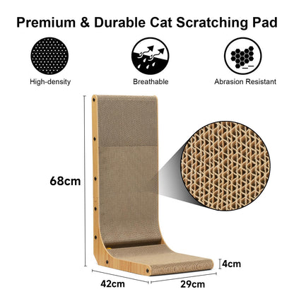 FUKUMARU Cat Scratching Board, 68 cm tall L-shaped cardboard scratch pad for cats, durable cat scratching board with ball toy, premium cardboard cat scratcher for wall and corner, large size.