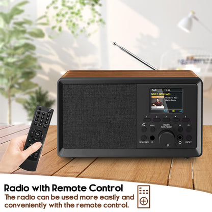 Wholede DAB Plus Radio with Bluetooth, DAB Radios with remote control DAB+/FM Radio Retro Wood Digital Radio Kitchen Radio Alarm Clock with dual alarm and USB/Aux port