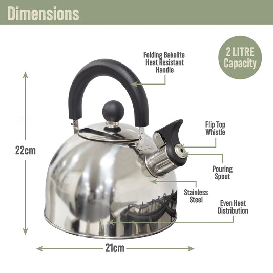 Milestone Camping Unisex-Adult Whistling Kettle, tea pot, coffee pot, indoor/outdoor camping hiking picnic, stainless steel, 22x21x18
