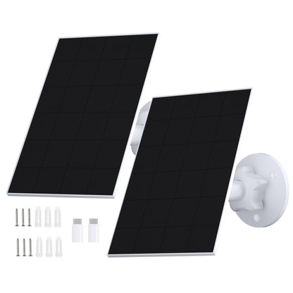Solar panel for surveillance camera, monocrystalline solar modules for DC 5V battery camera outdoor, doorbell and outdoor lighting with USB and USB-C connection, IP65 3m cable, 360° bracket (2 pack)